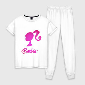 Женская пижама хлопок с принтом Барби , 100% хлопок | брюки и футболка прямого кроя, без карманов, на брюках мягкая резинка на поясе и по низу штанин | девушка барби | искусство | кукла | логотип | розовый