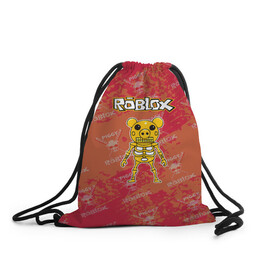 Рюкзак-мешок 3D с принтом Свинка Пигги из Roblox , 100% полиэстер | плотность ткани — 200 г/м2, размер — 35 х 45 см; лямки — толстые шнурки, застежка на шнуровке, без карманов и подкладки | pig | piggi | roblox | svinka | игра | пигги