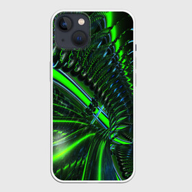 Чехол для iPhone 13 с принтом DIGITAL NEON GREEN ,  |  | abstract | abstraction | color | fractal | geometry | paitnt | psy | rdtktr | абстракция | геометрия | краски | неоновые | психоделика | фрактал