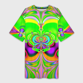 Платье-футболка 3D с принтом КИСЛОТНЫЙ ФРАКТАЛ ГЕОМЕТРИЯ ,  |  | abstract | abstraction | color | fractal | geometry | paitnt | psy | rdtktr | абстракция | геометрия | краски | неоновые | психоделика | фрактал