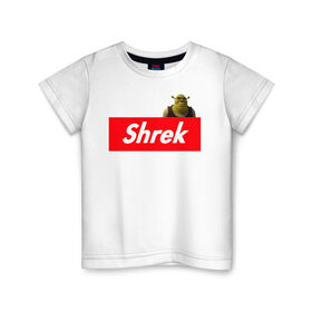 Детская футболка хлопок с принтом Shrek , 100% хлопок | круглый вырез горловины, полуприлегающий силуэт, длина до линии бедер | shrek | shrek is life | мемы | огр кек | суприм | суприм лого | шрек