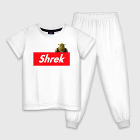 Детская пижама хлопок с принтом Shrek , 100% хлопок |  брюки и футболка прямого кроя, без карманов, на брюках мягкая резинка на поясе и по низу штанин
 | shrek | shrek is life | мемы | огр кек | суприм | суприм лого | шрек
