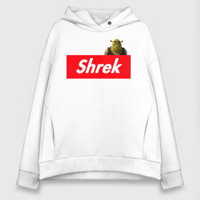 Женское худи Oversize хлопок с принтом Shrek , френч-терри — 70% хлопок, 30% полиэстер. Мягкий теплый начес внутри —100% хлопок | боковые карманы, эластичные манжеты и нижняя кромка, капюшон на магнитной кнопке | shrek | shrek is life | мемы | огр кек | суприм | суприм лого | шрек