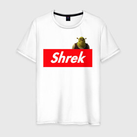 Мужская футболка хлопок с принтом Shrek , 100% хлопок | прямой крой, круглый вырез горловины, длина до линии бедер, слегка спущенное плечо. | Тематика изображения на принте: shrek | shrek is life | мемы | огр кек | суприм | суприм лого | шрек