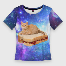 Женская футболка 3D Slim с принтом Кот в космосе ,  |  | cat | cats | space | бутерброд | грозовой кошак | джем | киса | киска | космос | кошак | кошка