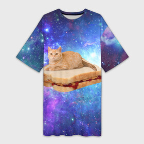 Платье-футболка 3D с принтом Кот в космосе ,  |  | cat | cats | space | бутерброд | грозовой кошак | джем | киса | киска | космос | кошак | кошка