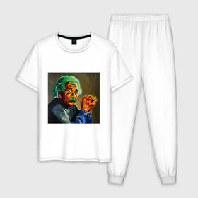 Мужская пижама хлопок с принтом Энштейн , 100% хлопок | брюки и футболка прямого кроя, без карманов, на брюках мягкая резинка на поясе и по низу штанин
 | albert | art | einstein | арт | энштейн