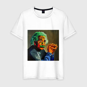Мужская футболка хлопок с принтом Энштейн , 100% хлопок | прямой крой, круглый вырез горловины, длина до линии бедер, слегка спущенное плечо. | albert | art | einstein | арт | энштейн