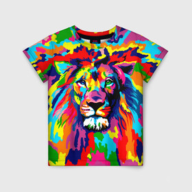 Детская футболка 3D с принтом Лев Artistic Art , 100% гипоаллергенный полиэфир | прямой крой, круглый вырез горловины, длина до линии бедер, чуть спущенное плечо, ткань немного тянется | king | lion | neon | африка | голова | граффити | грива | дикий | животные | зверь | зодиак | картина | король | краски | красочный | лев | львенок | львиное | львица | неон | неоновые | радуга | радужный | рисунок