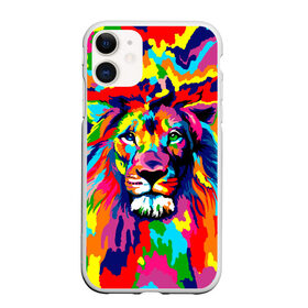 Чехол для iPhone 11 матовый с принтом Лев Artistic Art , силикон | область печати: задняя сторона чехла, без боковых панелей | king | lion | neon | африка | голова | граффити | грива | дикий | животные | зверь | зодиак | картина | король | краски | красочный | лев | львенок | львиное | львица | неон | неоновые | радуга | радужный | рисунок