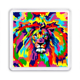 Магнит 55*55 с принтом Лев Artistic Art , Пластик | Размер: 65*65 мм; Размер печати: 55*55 мм | king | lion | neon | африка | голова | граффити | грива | дикий | животные | зверь | зодиак | картина | король | краски | красочный | лев | львенок | львиное | львица | неон | неоновые | радуга | радужный | рисунок