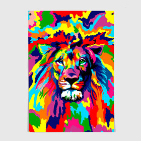 Постер с принтом Лев Artistic Art , 100% бумага
 | бумага, плотность 150 мг. Матовая, но за счет высокого коэффициента гладкости имеет небольшой блеск и дает на свету блики, но в отличии от глянцевой бумаги не покрыта лаком | king | lion | neon | африка | голова | граффити | грива | дикий | животные | зверь | зодиак | картина | король | краски | красочный | лев | львенок | львиное | львица | неон | неоновые | радуга | радужный | рисунок