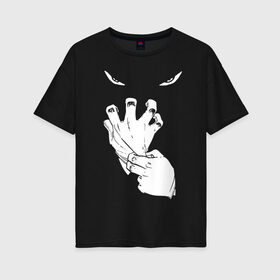 Женская футболка хлопок Oversize с принтом Halloween , 100% хлопок | свободный крой, круглый ворот, спущенный рукав, длина до линии бедер
 | eyes | ghost | gloves | halloween | глаза | перчатки | привидение | призрак | хэллоуин
