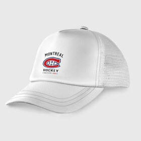 Детская кепка тракер с принтом MONTREAL CANADIENS , Козырек - 100% хлопок. Кепка - 100% полиэстер, Задняя часть - сетка | универсальный размер, пластиковая застёжка | canadiens | hockey | montreal | nhl | sport | usa | канада | клюшки | монреаль | нхл | спорт | хоккей | шайбу