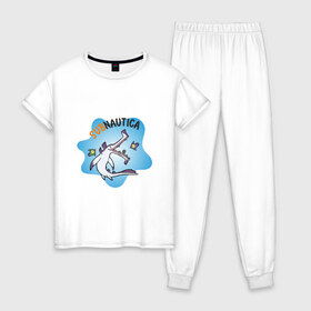 Женская пижама хлопок с принтом Sabnautica , 100% хлопок | брюки и футболка прямого кроя, без карманов, на брюках мягкая резинка на поясе и по низу штанин | sabnautica | акула | море | рыба | рыбы | сабнавтика