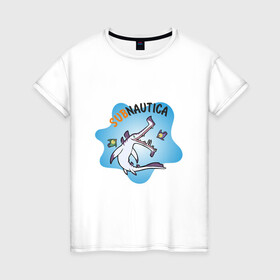 Женская футболка хлопок с принтом Sabnautica , 100% хлопок | прямой крой, круглый вырез горловины, длина до линии бедер, слегка спущенное плечо | sabnautica | акула | море | рыба | рыбы | сабнавтика