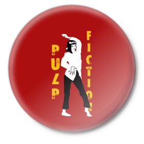 Значок с принтом Pulp Fiction ,  металл | круглая форма, металлическая застежка в виде булавки | актеры | бандиты | боевик | бульварное | винсент | герои | девяностые | джулс | знаменитости | кинофильм | комедия | криминал | криминальное | лихие | логотип | миа | персонажи | преступники | ретро