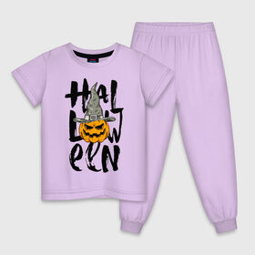 Детская пижама хлопок с принтом Halloween , 100% хлопок |  брюки и футболка прямого кроя, без карманов, на брюках мягкая резинка на поясе и по низу штанин
 | eyes | halloween | hat | jaw | pumpkin | smile | глаза | пасть | тыква | улыбка | хэллоуин | шляпа