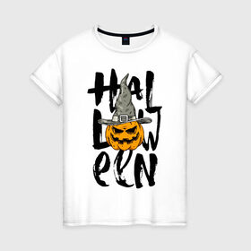 Женская футболка хлопок с принтом Halloween , 100% хлопок | прямой крой, круглый вырез горловины, длина до линии бедер, слегка спущенное плечо | eyes | halloween | hat | jaw | pumpkin | smile | глаза | пасть | тыква | улыбка | хэллоуин | шляпа