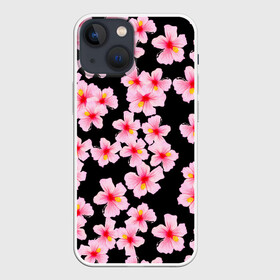 Чехол для iPhone 13 mini с принтом Цветы желаний ,  |  | flowers | pattern | pink | бутоны | ветки | вишня | восток | восточные | гибискусы | девушкам | лепестки | летние | паттерн | природа | растения | розовыецветы | ромашки | сакура | тропики | узоры | цветочки