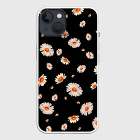 Чехол для iPhone 13 с принтом Ромашки в ночи ,  |  | blackandwhite | flowers | nature | pattern | summer | белыецветы | бутоны | девушкам | лепестки | летние | листья | ночные | ночь | паттерн | поле | природа | ретро | ромашки | ромашковое | россыпь | сад | узоры | флорист