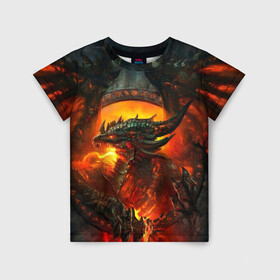 Детская футболка 3D с принтом Огненный Дракон  , 100% гипоаллергенный полиэфир | прямой крой, круглый вырез горловины, длина до линии бедер, чуть спущенное плечо, ткань немного тянется | drag | dragon | арт | динамическое | динозавр | дракон | красивое | фантастика
