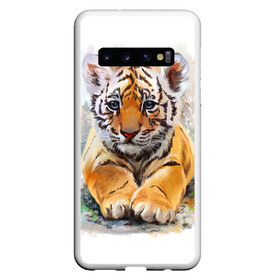 Чехол для Samsung Galaxy S10 с принтом Tiger Art , Силикон | Область печати: задняя сторона чехла, без боковых панелей | Тематика изображения на принте: art | blue | dinamic picture | lion | tiger | white | арт | животные | картинка | лев | рисунок | тигр