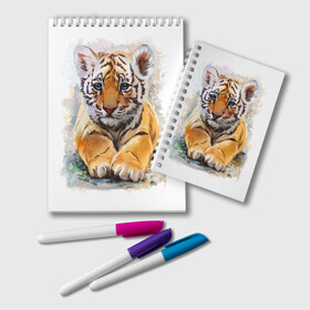 Блокнот с принтом Tiger Art , 100% бумага | 48 листов, плотность листов — 60 г/м2, плотность картонной обложки — 250 г/м2. Листы скреплены удобной пружинной спиралью. Цвет линий — светло-серый
 | Тематика изображения на принте: art | blue | dinamic picture | lion | tiger | white | арт | животные | картинка | лев | рисунок | тигр