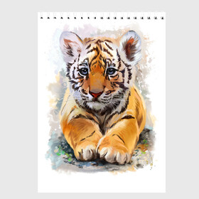 Скетчбук с принтом Tiger Art , 100% бумага
 | 48 листов, плотность листов — 100 г/м2, плотность картонной обложки — 250 г/м2. Листы скреплены сверху удобной пружинной спиралью | Тематика изображения на принте: art | blue | dinamic picture | lion | tiger | white | арт | животные | картинка | лев | рисунок | тигр