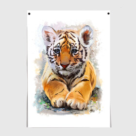 Постер с принтом Tiger Art , 100% бумага
 | бумага, плотность 150 мг. Матовая, но за счет высокого коэффициента гладкости имеет небольшой блеск и дает на свету блики, но в отличии от глянцевой бумаги не покрыта лаком | art | blue | dinamic picture | lion | tiger | white | арт | животные | картинка | лев | рисунок | тигр