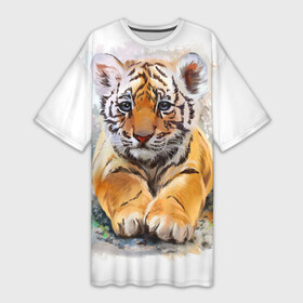 Платье-футболка 3D с принтом Tiger Art ,  |  | art | blue | dinamic picture | lion | tiger | white | арт | животные | картинка | лев | рисунок | тигр