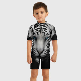 Детский купальный костюм 3D с принтом Белый Тигр , Полиэстер 85%, Спандекс 15% | застежка на молнии на спине | tiger | животное | тигр | тигрица | чернобелый