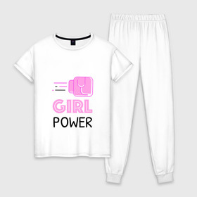 Женская пижама хлопок с принтом GRL PWR (Z) , 100% хлопок | брюки и футболка прямого кроя, без карманов, на брюках мягкая резинка на поясе и по низу штанин | Тематика изображения на принте: emancipatio | feminism | girl power | girl to the power | mint juleps | spice girls | девичья сила | детерминизм | дискриминации женщин | кретинизм | неравенства полов | фемина | феминизация | феминизм | феминистка | феминность