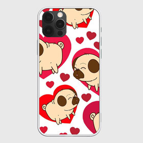 Чехол для iPhone 12 Pro Max с принтом Мопсики , Силикон |  | арт | любовь | мопс | мопсики | рисунок | сердца | сердце | собака | собаки | собачки
