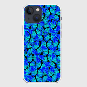 Чехол для iPhone 13 mini с принтом Голубые бабочки ,  |  | angel | butterfly | pattern | summer | wings | ангел | бабочка | бабочки | животные | крылышки | крылья | летающие | летние | магия | махаон | мотылек | насекомые | небесные | неон | неоновые | паттерн | природа