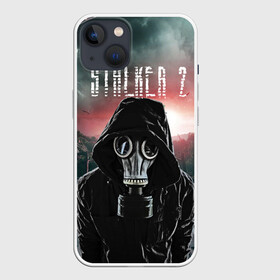 Чехол для iPhone 13 с принтом Stalker 2 Зона ,  |  | chernobyl | атмосфера | атмосферная | аэс | в противогазе | вторая часть | выброс | выход | выхода | дата | ждалкер | зона | лого | молнии | мрак | надпись | отчуждения | пейзаж | противогаз | солдат | сталкер