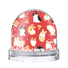 Снежный шар с принтом Корги и пицца , Пластик | Изображение внутри шара печатается на глянцевой фотобумаге с двух сторон | арт | валяния | игра | корги | пицца | рисунок | рыжий | собака | собаки | спина | чёрный