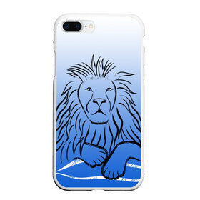 Чехол для iPhone 7Plus/8 Plus матовый с принтом MY KINGDOM , Силикон | Область печати: задняя сторона чехла, без боковых панелей | lion | градиент | контурный рисунок | лев | лев по гороскопу | на синем фоне | подарить льву