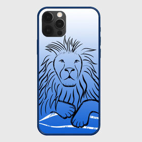 Чехол для iPhone 12 Pro Max с принтом MY KINGDOM , Силикон |  | lion | градиент | контурный рисунок | лев | лев по гороскопу | на синем фоне | подарить льву