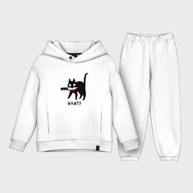 Детский костюм хлопок Oversize с принтом WHAT  CAT ,  |  | art | black | black cat | cat | dark | dark cat | what | what cat | what mem | арт | вопрос | интернет мем | кот | кот арт | кот мем | кошачье лицо | кошачья мордочка | мем | нож | прикол | прикольный кот | убица | чёрный | чёрный кот