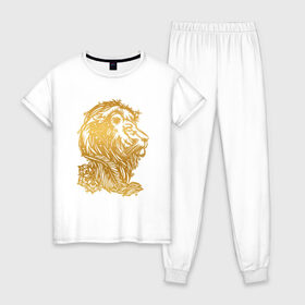 Женская пижама хлопок с принтом Лев , 100% хлопок | брюки и футболка прямого кроя, без карманов, на брюках мягкая резинка на поясе и по низу штанин | лев