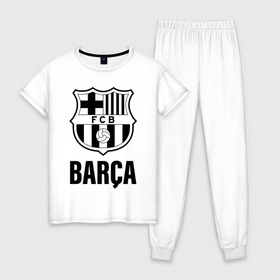 Женская пижама хлопок с принтом BARCA , 100% хлопок | брюки и футболка прямого кроя, без карманов, на брюках мягкая резинка на поясе и по низу штанин | barcelona | champions | fc | fc barcelona 20 21 | fcb | football club | league | lionel | messi | spain | sport | барселона | испания | лига | лионель | месси | спортивные | униформа | фирменые цвета | фк | футбольный клуб | чемпионов