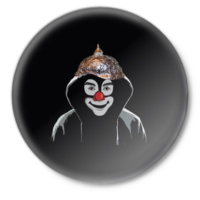 Значок с принтом Клоун в шапочке ,  металл | круглая форма, металлическая застежка в виде булавки | Тематика изображения на принте: 5g вышки | клоун | связь | фобия | фольга