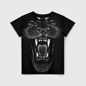 Детская футболка 3D с принтом Черная пантера , 100% гипоаллергенный полиэфир | прямой крой, круглый вырез горловины, длина до линии бедер, чуть спущенное плечо, ткань немного тянется | big | black | cat | danger | jungle | king | leopard | panter | panther | picture | большая | большой | джунглей | джунгли | зубы | король | кот | кошка | леопард | мелками | опасная | опасный | охотник | пантера | пасть | рисунок | хищник | 