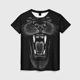 Женская футболка 3D с принтом Черная пантера , 100% полиэфир ( синтетическое хлопкоподобное полотно) | прямой крой, круглый вырез горловины, длина до линии бедер | Тематика изображения на принте: big | black | cat | danger | jungle | king | leopard | panter | panther | picture | большая | большой | джунглей | джунгли | зубы | король | кот | кошка | леопард | мелками | опасная | опасный | охотник | пантера | пасть | рисунок | хищник | 