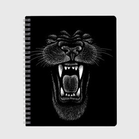 Тетрадь с принтом Черная пантера , 100% бумага | 48 листов, плотность листов — 60 г/м2, плотность картонной обложки — 250 г/м2. Листы скреплены сбоку удобной пружинной спиралью. Уголки страниц и обложки скругленные. Цвет линий — светло-серый
 | Тематика изображения на принте: big | black | cat | danger | jungle | king | leopard | panter | panther | picture | большая | большой | джунглей | джунгли | зубы | король | кот | кошка | леопард | мелками | опасная | опасный | охотник | пантера | пасть | рисунок | хищник | 