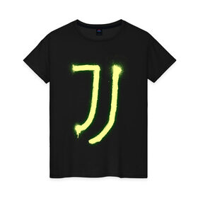 Женская футболка хлопок с принтом Juventus | Spray logo (2021) , 100% хлопок | прямой крой, круглый вырез горловины, длина до линии бедер, слегка спущенное плечо | 0x000000123 | juve | juventus | ronaldo | юве | ювентус