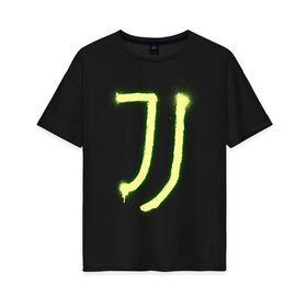 Женская футболка хлопок Oversize с принтом Juventus | Spray logo (2021) , 100% хлопок | свободный крой, круглый ворот, спущенный рукав, длина до линии бедер
 | 0x000000123 | juve | juventus | ronaldo | юве | ювентус