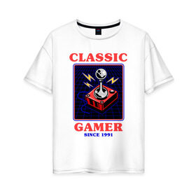 Женская футболка хлопок Oversize с принтом Classic Gamer , 100% хлопок | свободный крой, круглый ворот, спущенный рукав, длина до линии бедер
 | 8 bit | 8 бит | 8bit | 8бит | boomer | dendy | game | gamer | games | geek | joystick | nerd | oldschool | sega | бумер | гик | дед | денди | джойстик | для гика | для гиков | игра | игры | классика | классические | нерд | олдскул | с