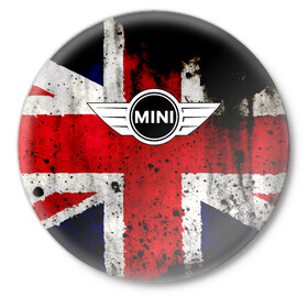 Значок с принтом Mini Cooper ,  металл | круглая форма, металлическая застежка в виде булавки | bmw | mini | mini cooper | авто | англия | бмв | британия | великобритания | машина | мини | мини купер | тачка